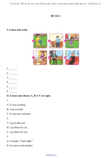 Tuyển tập 7 Đề thi học kì 2 môn Tiếng Anh 4 sách i-Learn Smart Start (Kèm đáp án)